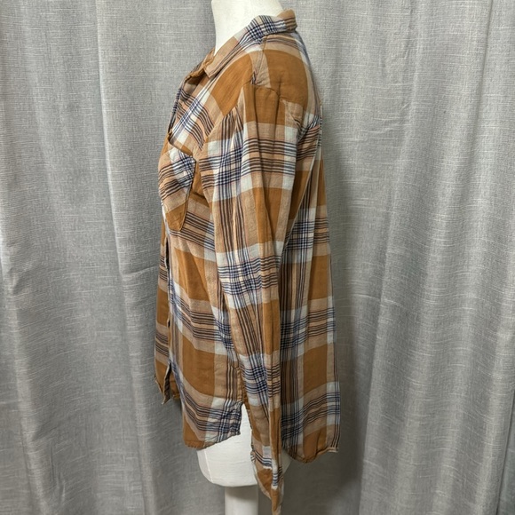 Thread & Supply Button up Shirt-Wmns Sz M-Brown Toned Plaid-Cotton-EUC - Picture 7 of 16